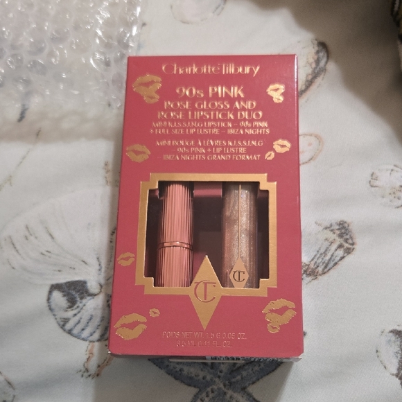 Charlotte Tilbury Pink and Gold Lip Balm and Gloss Set In 90'S BABY!!! - Picture 1 of 4